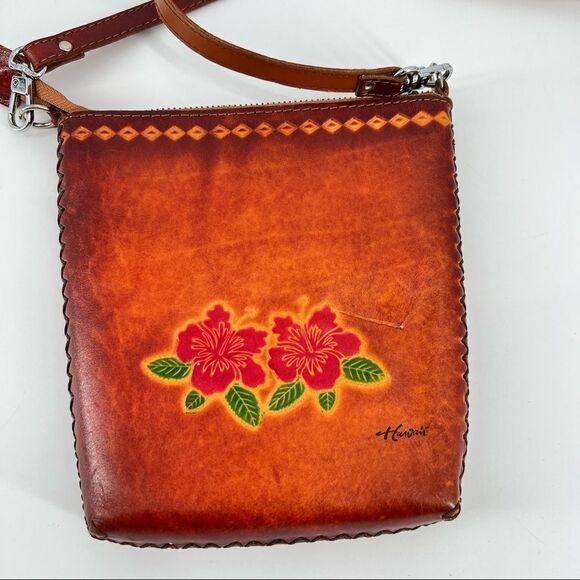 Vintage Floral Tooled Leather Crossbody Bag Hawaii woven Vintage purse - Picture 5 of 12